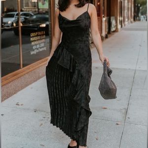 Colette Black Floral Satin Midi Dress